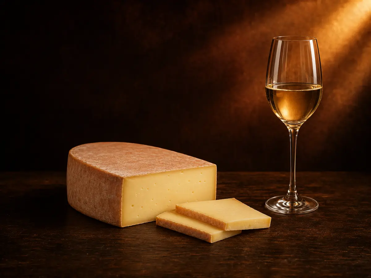 Raclette fondue, pommes de terre et verre d’Apremont