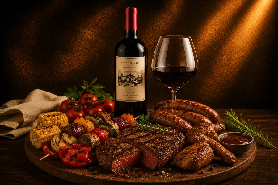 Grillades de barbecue accompagnées de vin