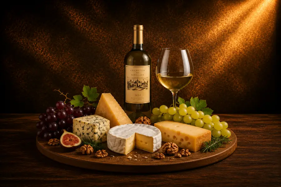 Plateau de fromages accompagné de vin